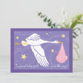 ベビーシャワー招待状5x7 -ベビーガールパープル 招待状 (スタンド正面)