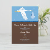 ベビーシャワー招待状5x7 -青と茶 招待状 (スタンド正面)