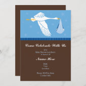 ベビーシャワー招待状5x7 -青と茶 招待状 (正面/裏面)