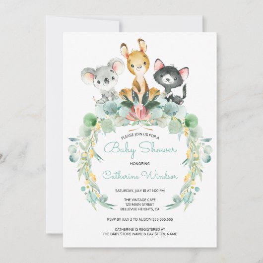 ベビーシャワー招待状|のオーストラリアのジャングルのベビー 招待状 (正面)