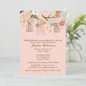 ベビーシャワー招待状-ぶら下がったズケージ&ジャーズピンク 招待状 (スタンド正面)
