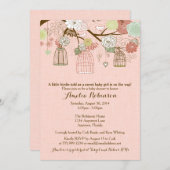 ベビーシャワー招待状-ぶら下がったズケージ&ジャーズピンク 招待状 (正面/裏面)