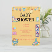 ベビーシャワー招待状、オレンジ招待状 セーブザデート (スタンド正面)