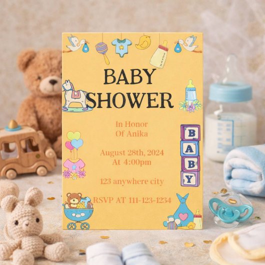 ベビーシャワー招待状、オレンジ招待状 セーブザデート