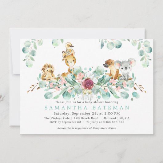 ベビーシャワー招待状 | オーストラリアのサファリ 招待状 (正面)