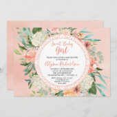 ベビーシャワー招待状 ガール ピーチ クリーム グリーン 招待状 (正面/裏面)