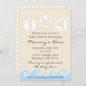 ベビーシャワー招待状。シーモバイルクリームブルー 招待状 (正面/裏面)