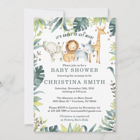 ベビーシャワー招待状 ジャングルの動物 招待状 (正面)