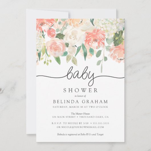 ベビーシャワー招待状|スイート花模様02 招待状 (正面)