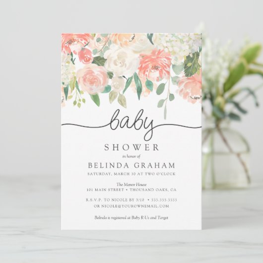 ベビーシャワー招待状|スイート花模様02 招待状 (スタンド正面)