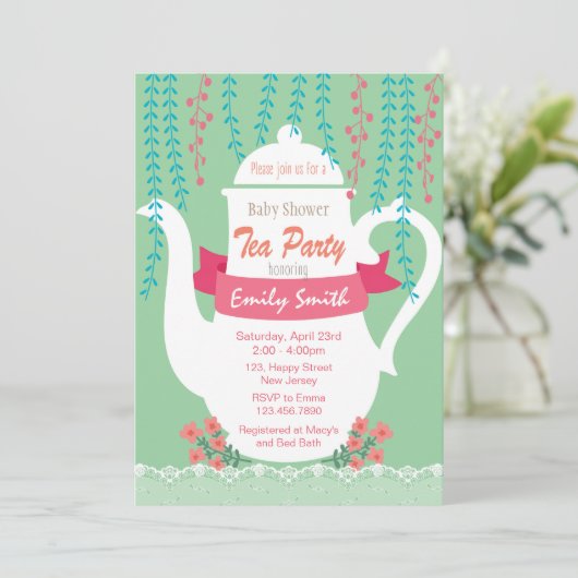 ベビーシャワー招待状。ティーパーティの招待状 招待状 (スタンド正面)