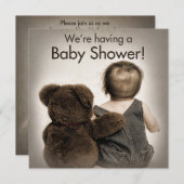 ベビーシャワー招待状 – テディベアとベビー 招待状 (正面/裏面)