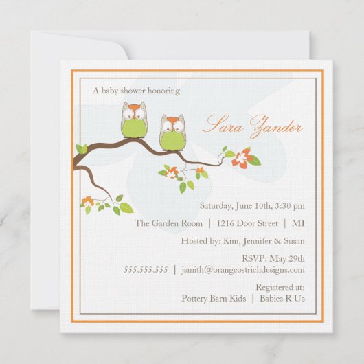 ベビーシャワー招待状-ニュートラルツインベビーフロー 招待状 (正面)