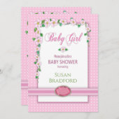 ベビーシャワー招待状、ネーム挿入、ベビーガール 招待状 (正面/裏面)