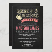 ベビーシャワー招待状。ビールとおむつ 招待状 (正面/裏面)