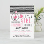 ベビーシャワー招待状 - ピンクおむつピン & ヘアチェック 招待状 (スタンド正面)