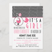 ベビーシャワー招待状 - ピンクおむつピン & ヘアチェック 招待状 (正面/裏面)