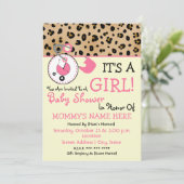 ベビーシャワー招待状-ピンクおむつピン&レオパード 招待状 (スタンド正面)