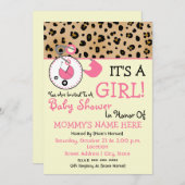 ベビーシャワー招待状-ピンクおむつピン&レオパード 招待状 (正面/裏面)