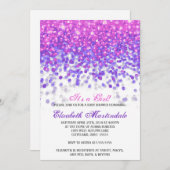 ベビーシャワー招待状 | ピンクと紫のグリッター 招待状 (正面/裏面)