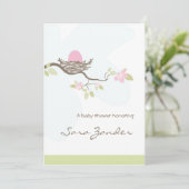 ベビーシャワー招待状 - ピンクの卵が入った巣 招待状 (スタンド正面)