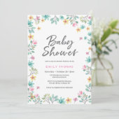 ベビーシャワー招待状 |ピンクの水彩花模様 招待状 (スタンド正面)