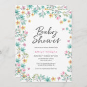 ベビーシャワー招待状 |ピンクの水彩花模様 招待状 (正面/裏面)