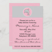 ベビーシャワー招待状。ピンクドルフィン。12.7 x 17.78cm 招待状 (正面/裏面)