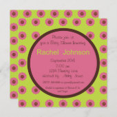 ベビーシャワー招待状-ピンク、緑、茶 招待状 (正面/裏面)