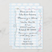 ベビーシャワー招待状。ピンク/青/城 招待状 (正面/裏面)