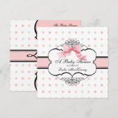 ベビーシャワー招待状 - フレンチボウ ドット スワール 招待状 (正面/裏面)