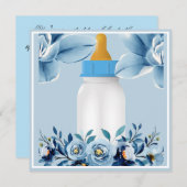 ベビーシャワー招待状-ベビーボトル – 花 招待状 (正面/裏面)