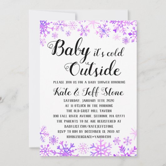 ベビーシャワー招待状-ベビー外は寒い 招待状 (正面)