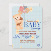 ベビーシャワー招待状 – ベージュと青かわいいクマ 招待状 (正面)