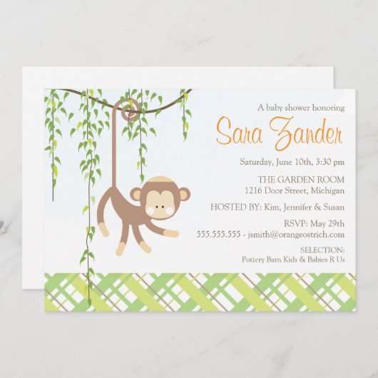 ベビーシャワー招待状-モンキー 招待状 (正面/裏面)