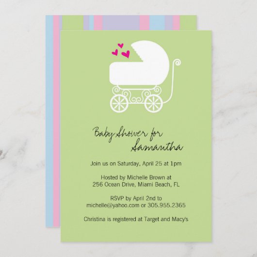 ベビーシャワー招待状（台車付き） 招待状 (正面/裏面)