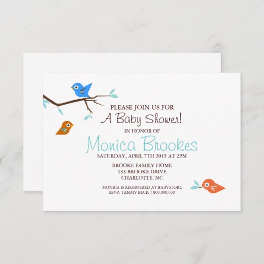ベビーシャワー招待状 |小さなバーディー・ボーイ・ホワイト 招待状 (正面/裏面)
