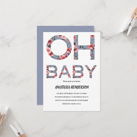 ベビーシャワー招待状。 招待状 (正面/裏面インサイチュ)