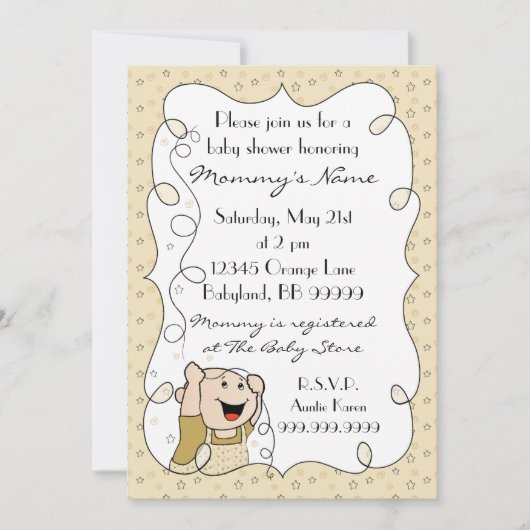 ベビーシャワー招待状。星/ベビー/金ゴールド/黒 招待状 (正面)