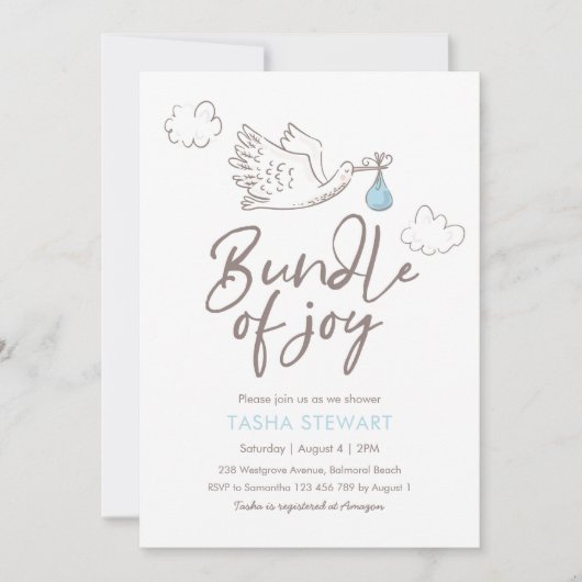 ベビーシャワー招待状 | 男の赤ちゃんストーク 招待状 (正面)