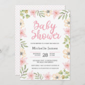 ベビーシャワー招待状 | 白とピンクの花 招待状 (正面/裏面)