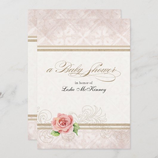 ベビーシャワー招待状 – 私たちの小さなプリンセス、バラ 招待状 (正面/裏面)
