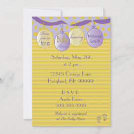 ベビーシャワー招待状。紫/金ゴールド、ドット/ストライプ 招待状