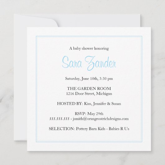 ベビーシャワー招待状 – 自転車とベビーキャリッジ 招待状 (裏面)