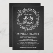 ベビーシャワー招待状 - 花のリース ブラックボード 招待状 (正面/裏面)