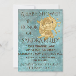 ベビーシャワー招待状「金ゴールドイルカ/ママ&ベビー」 招待状