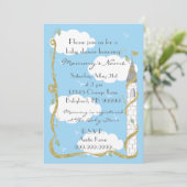 ベビーシャワー招待状。金ゴールド/シルバーキャッスル 招待状 (スタンド正面)