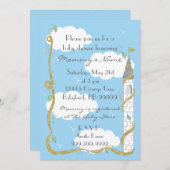 ベビーシャワー招待状。金ゴールド/シルバーキャッスル 招待状 (正面/裏面)