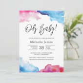 ベビーシャワー招待状|青とピンクの水彩 招待状 (スタンド正面)