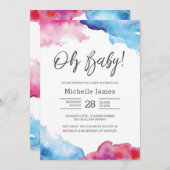 ベビーシャワー招待状|青とピンクの水彩 招待状 (正面/裏面)